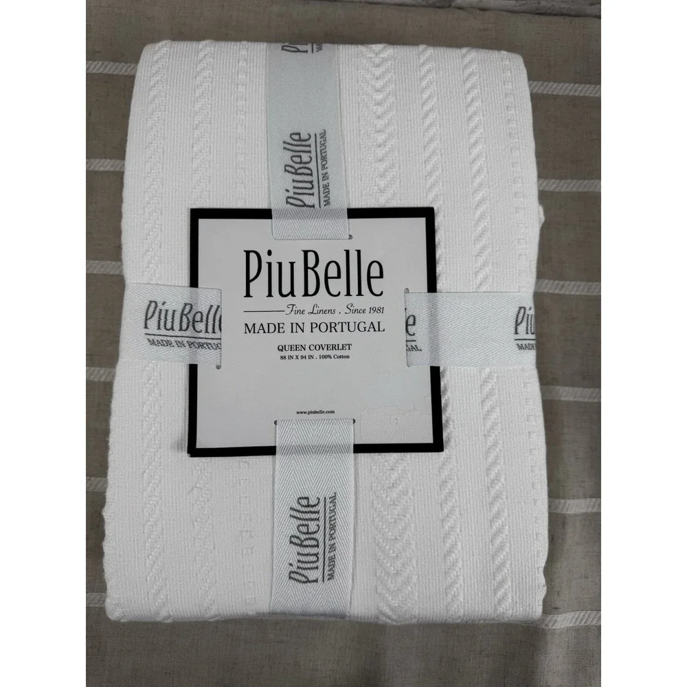 Piu Belle Luxury Portugal White‎ Matelasse Coverlet Textured Chevron Queen